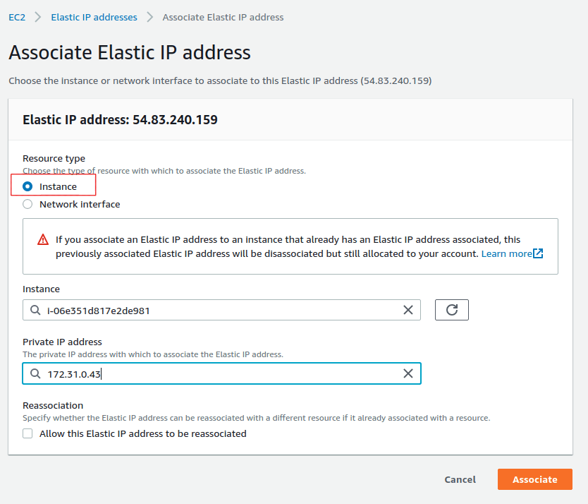 Assign the Elastic IP to your EC2 instance.